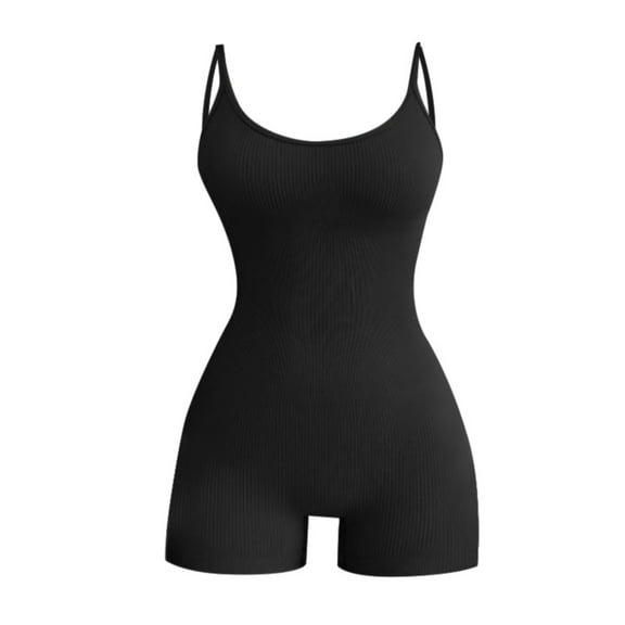 Baberdicy Jumpsuits for Women Clearanceï¼Women's Round Neck Sleeveless Suspender Solid Color Jumpsuit Suspender Bodysuit Shapers Bodysuit Black
