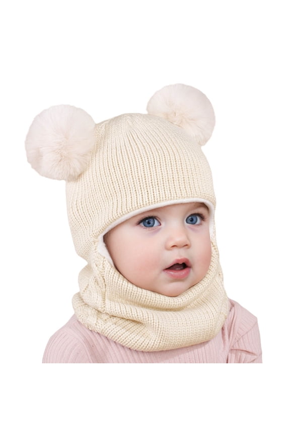 Kids Balaclava Winter Hat - Children's Full Face Cover with Integrated Scarf for Cold Weather, Toddler & Child (Beige)