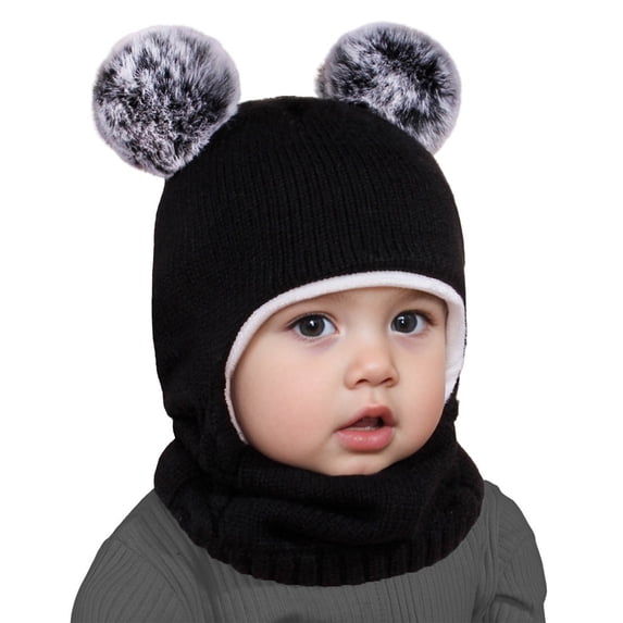 Baberdicy Kids Balaclava Winter Hat - Children's Full Face Cover with Integrated Scarf for Cold Weather, Toddler & Child(Black)