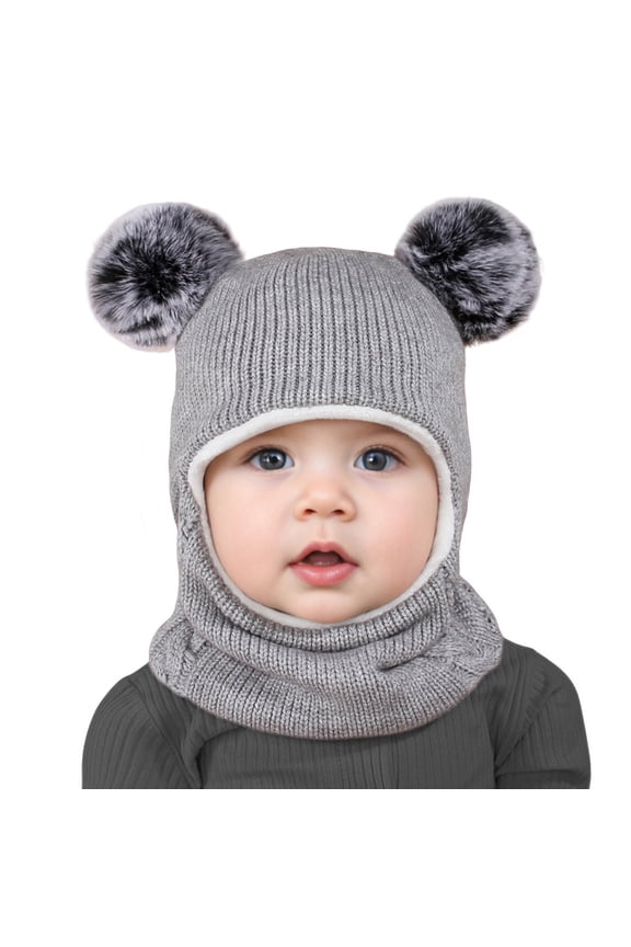 Kids Balaclava Winter Hat - Children's Full Face Cover with Integrated Scarf for Cold Weather, Toddler & Child(Grey)
