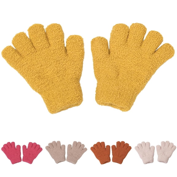 Baberdicy Kids Full-Finger Gloves – Windproof 3M Thinsulate, Elastic Cuff | School Run, Ski, Snowball | Deep Cobalt, S/M,Yellow Fits All – Gift Ready