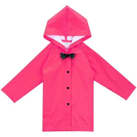 Baberdicy Kids' Rain Jacket - Hooded Waterproof Design - Lightweight Packable - Bow Detail - All-Weather Protection - Kids Hooded Button down Long Jacket Bow Rainwear Red,L
