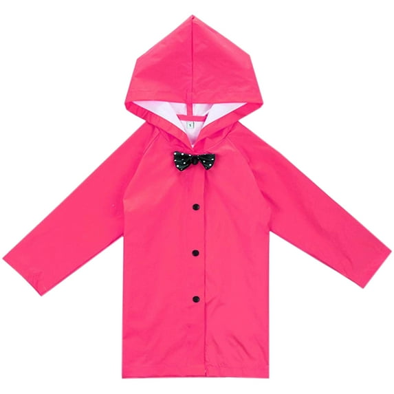 Baberdicy Kids' Rain Jacket - Hooded Waterproof Design - Lightweight Packable - Bow Detail - All-Weather Protection - Kids Hooded Button down Long Jacket Bow Rainwear Red,S
