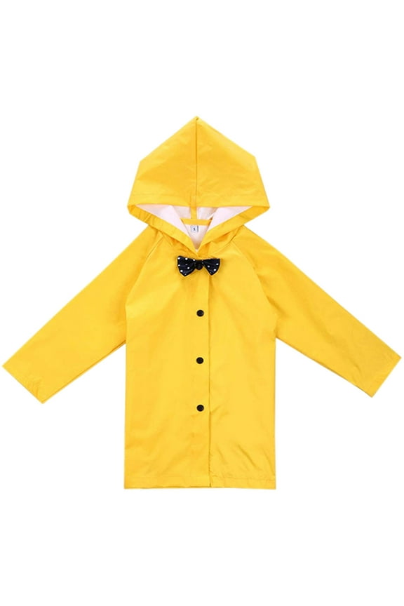 Kids' Rain Jacket - Hooded Waterproof Design - Lightweight Packable - Bow Detail - All-Weather Protection - Kids Hooded Button down Long Jacket Bow Rainwear Yellow,S