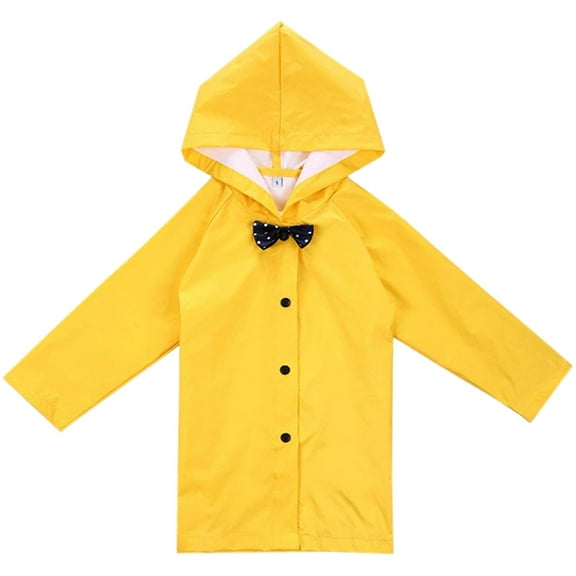 Baberdicy Kids' Rain Jacket - Hooded Waterproof Design - Lightweight Packable - Bow Detail - All-Weather Protection - Kids Hooded Button down Long Jacket Bow Rainwear Yellow,Xl