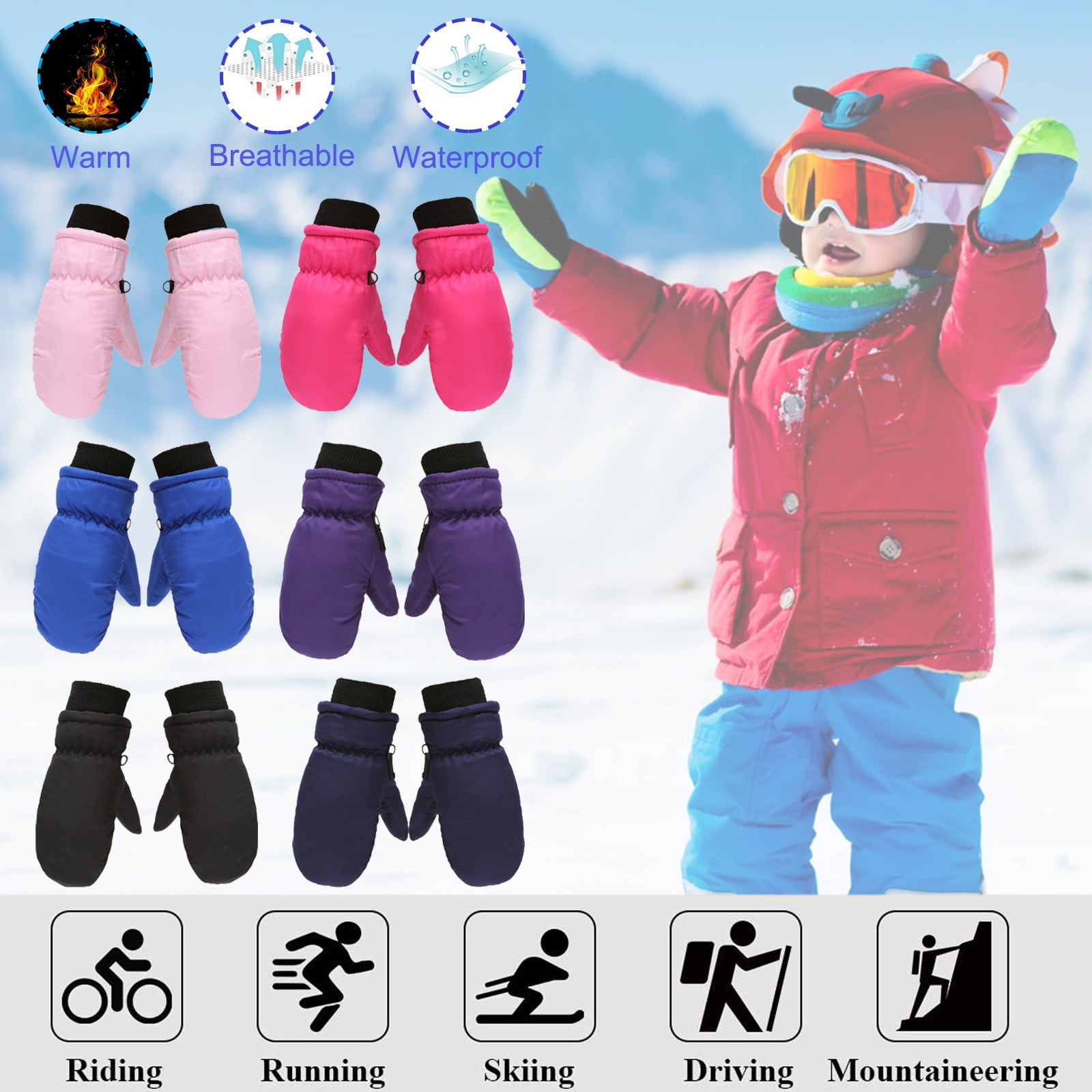 Kids Waterproof Ski Mittens With Thinsulate, Warm Winter Gloves, Touchscreen & Anti-Lost String - For Boys & Girls
