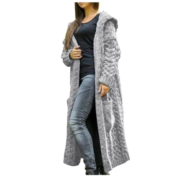 Baberdicy Knit Cardigan Knitted Women Pocket Hooded Sweater Solid Solid Cardigan Coat Loose Long Winter Women's Coatwomen Coat Grey 3Xl