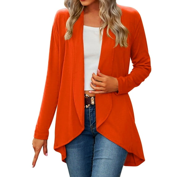 Baberdicy Knit Cardigan Womens Open Front Cardigan Long Sleeve Knit Sweater Outwear with Pockets Lady Automobiledigan ( Orange 2Xl )