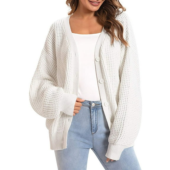 Baberdicy Knitted Sweate Women Casual Cardigan Sweater Coat Button Down Long Sleeve Oversized Knit Cardigans Women's Cardigans White