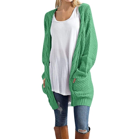 Baberdicy Knitted Sweate Women Loose Open Front Long Sleeve Chunky Knit Cable Cardigans Sweater with Pockets Women's Cardigans Green