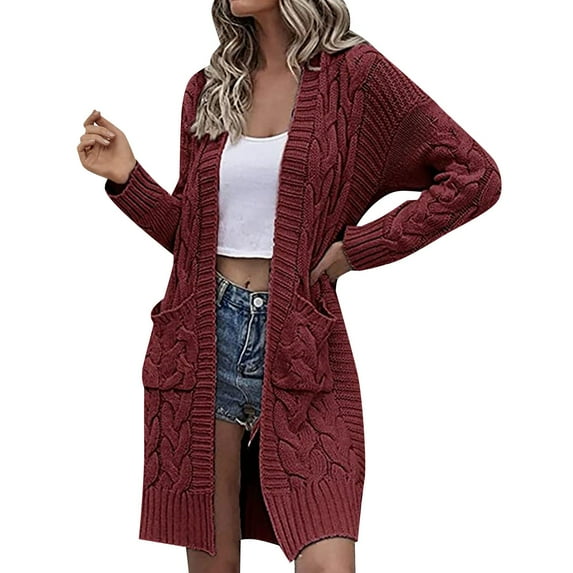 Baberdicy Knitted Sweate Women's Autumn and Winter New Casual Fashion Loose Long Sleeve Solid Sweater Coat Cardigan Sweaters for Women Lightweight Red