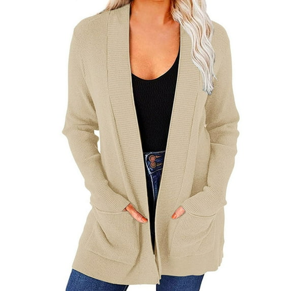 Baberdicy Knitted Sweate Women's Cardigan Solid Color Cardigan Sweater with Pockets Women's Cardigans Khaki