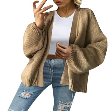 Baberdicy Knitted Sweate Women's Solid Color Long Sleeved Buttonless Knit Sweater Jacket Cardigan Women's Cardigans Beige