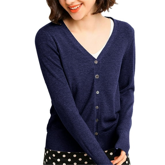 Baberdicy Knitted Sweate Women's V Neck Cardigan Sweater Plus Jacket Solid Color Knitted Sweater Cardigan Sweaters for Women Lightweight Dark Blue