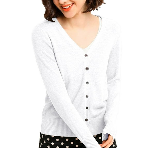 Baberdicy Knitted Sweate Women's V Neck Cardigan Sweater Plus Jacket Solid Color Knitted Sweater Cardigan Sweaters for Women Lightweight White
