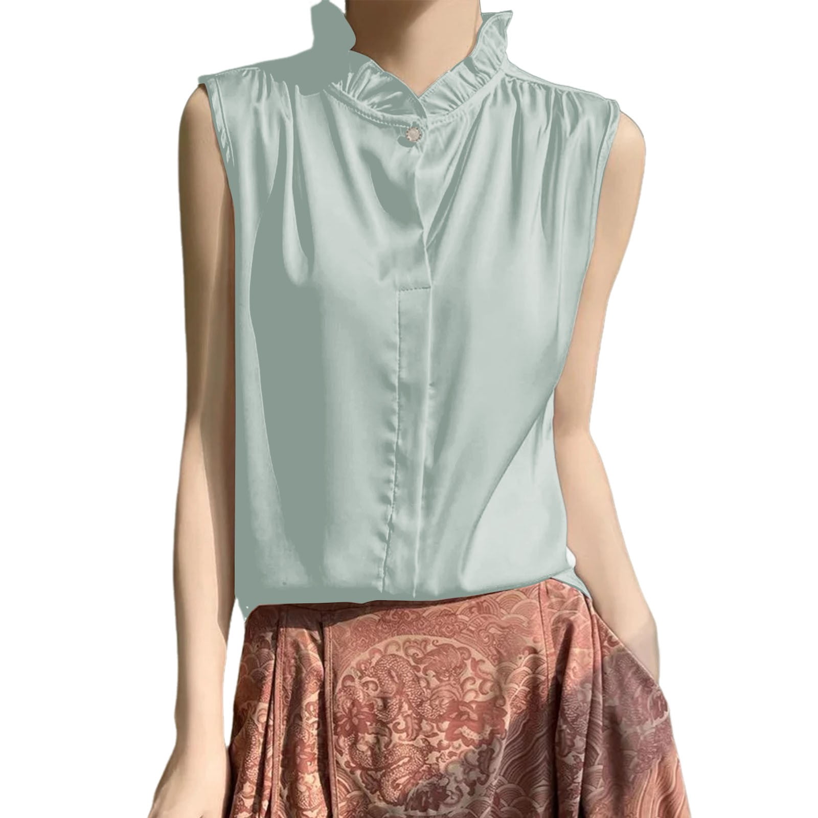Stylish Lapel Sleeveless Satin Vest