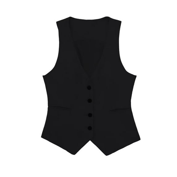Baberdicy Lady Coat Women Linen Casual Vest Ladies Sleeveless V Neck Vests Single Breasted Tops Womens Blazer Black