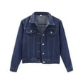 thumbnail image 1 of Baberdicy Lady Jacket Women's Basic Solid Color Button Down Denim Cotton Jacket with Pockets Crop Jacket Coat Denim Coat Dark Blue, 1 of 8