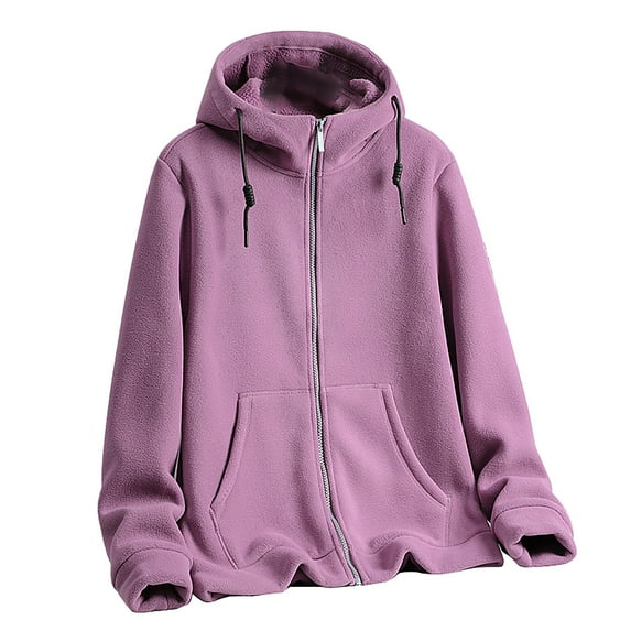Baberdicy Lady Jacket Women's Fall and Winter Solid Color Zipper Thickened Double Polar Fleece Hooded Coat Plus Size Soft Comfort Fit Casual Coat Zip Casual Jacket Purple