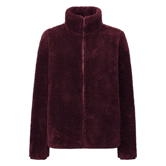 Baberdicy Lady Jackets Women's Fall and Winter Coral Fleece Jacket Shaker Fleece Double Velvet Thickened Warm Outdoor Jacket Women's Cardigans Wine