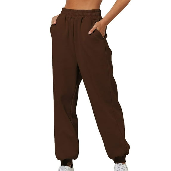 Baberdicy Lady Long Pants Women's Thin High Waisted Loose Sweatpants Comfortable High Waisted Jogging Pants with Pockets Casual Sweatpants Sweatpants Women Brown S-3Xl