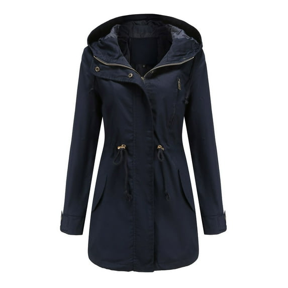 Baberdicy Lady Trench Coat 2023 New Hooded Windbreaker Women's Outwear Large Size Loose Solid Women's Wear Trenchcoat Women's Navy