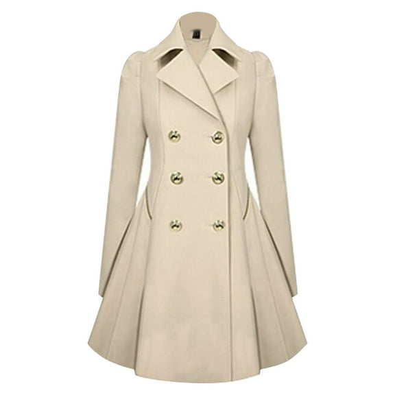 Baberdicy Lady Trench Coat Women's Long Sleeved Back Pleated Hem Irregular Skirt Medium Length Outerwear Windbreaker Trenchcoat Women's Beige