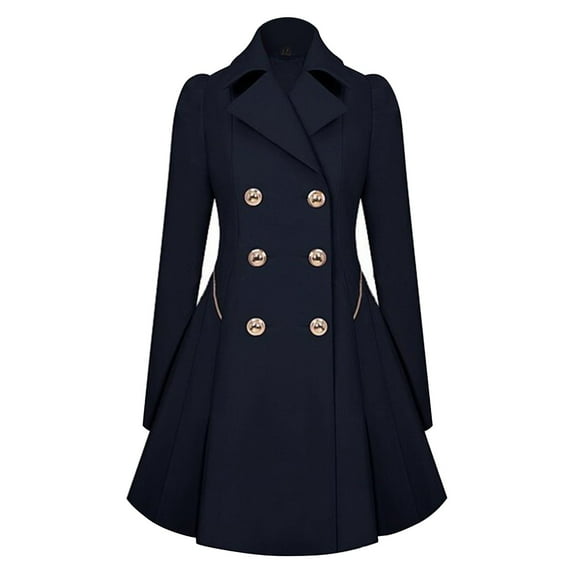 Baberdicy Lady Trench Coat Women's Long Sleeved Back Pleated Hem Irregular Skirt Medium Length Outerwear Windbreaker Trenchcoat Women's Navy