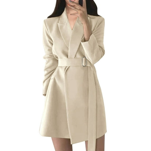 Baberdicy Lady Trench Coat Women's Tailored Collar Solid Color Relaxed and Casual Long Sleeved Mid Length Version Coat Trenchcoat Women's White