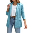 thumbnail image 1 of Baberdicy Leather Jacket Women's Warm Faux Leather Biker Jacket Zip Outer Jacket Lapel Short Jacket Wool Winter Top Leather Small Womens Blazer Blue, 1 of 6