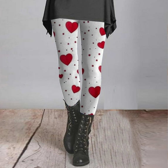 Baberdicy Leggings for Women, Women's Valentines Day Tights with Hearts Red Heart Leggings Skinny Pant Patterned Red Heart Sporty Sweet Heart Valentines Leggings
