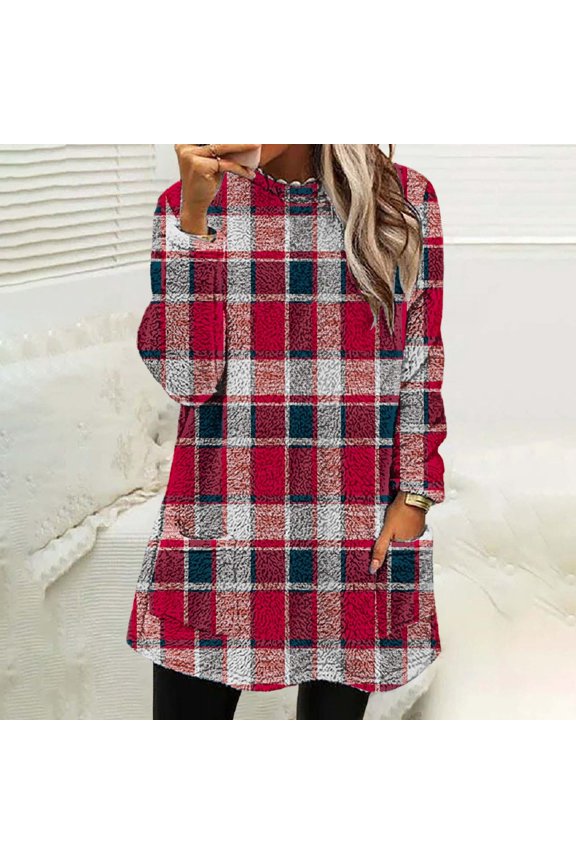 Letter Print Sweater, Women's Sweater Womens Winter Coat Loose Wool Jacket Long Sleeved Jumper with Pockets, Red, L