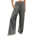 thumbnail image 1 of Baberdicy Linen Pants Women Linen Wide Leg Pants Women Summer Casual Drawstring Elastic High Waist Trousers Beach Trendy Palazzo Pant Trousers with Pockets, 1 of 7