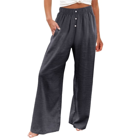 Baberdicy Linen Pants Women Womens Linen Beach Pants Casual Elastic High Waisted Wide Leg Loose Comfy Trousers with Pockets