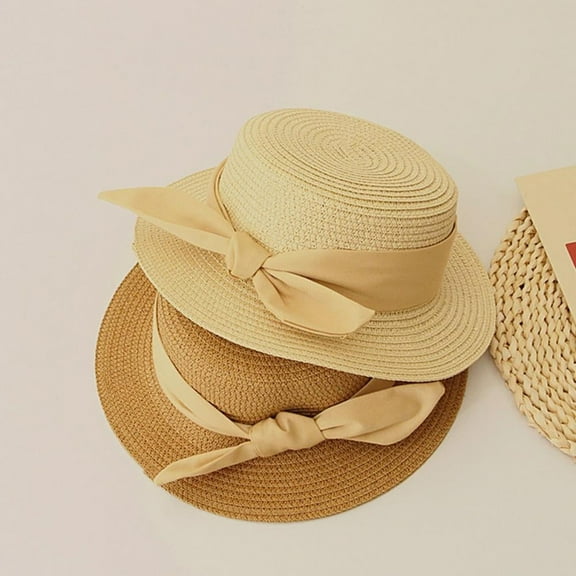 Baberdicy Little Girl's Floppy Beach Sun Hat, Bowknot Wide Brim Summer Cap,Beige Free Size