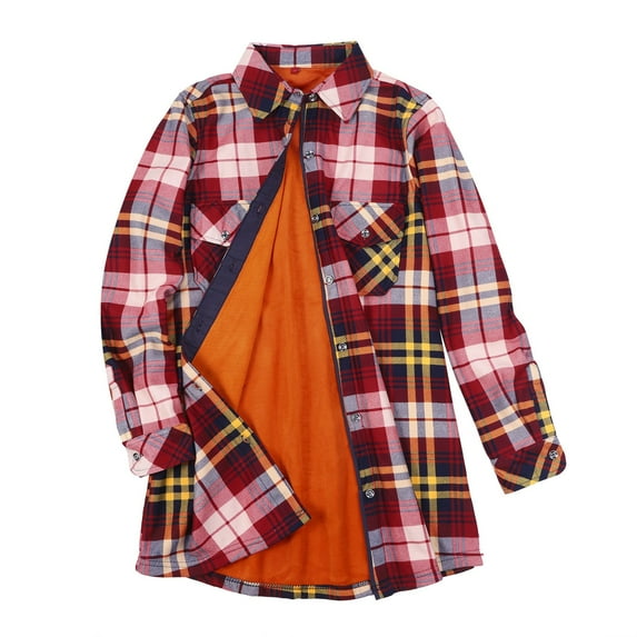 Baberdicy Long Sleeve Shirts Women's Plaid Lined Jacket Button up Fuzzy Shirt Checkered Long Sleeve Flannel Blouse Lady Shirtsã¯Â¼Â 2Xl )