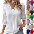 thumbnail image 1 of Baberdicy Long Sleeve Shirts for Women Women's Lace Blouses V Neck 3/4 Sleeve Sheer Elegant Casual Plus Size Tops, Yellow1, 5Xl, 1 of 5