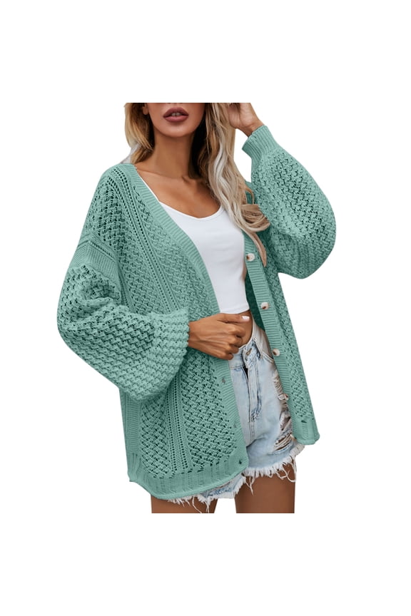 Madam Cardigan Women Solid Casual Crochet Cardigan Button Sweater Kimono Boho Oversized Cardigan Coat Cardigan Sweaters for Women Lightweight Green