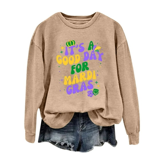 Baberdicy Mardi Gras 2024 It's A Good Day for Mardi Women's Letter Printed Crewneck Sweatshirts Long Sleeve Top Mardi Gras Shirts for women