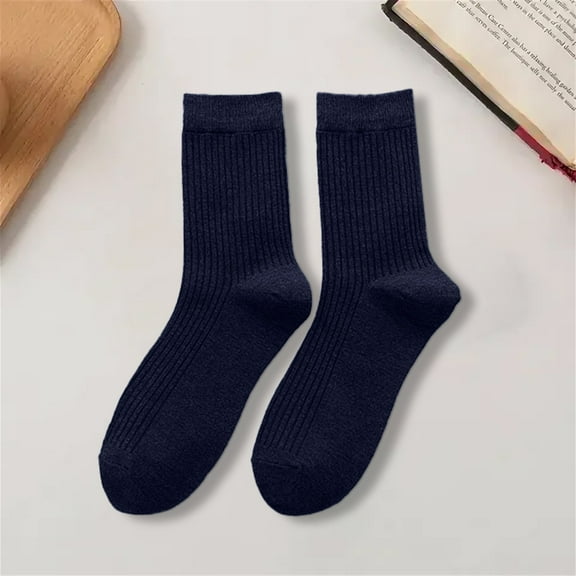 Baberdicy Men Dress Socks, 1-Pair Men's Casual Business Crew Socks, Breathable Cotton Mid-Calf Dress Socks with Stripe Pattern, Comfortable Tube Socks for Office, Daily & Autumn Winter Wear Navy