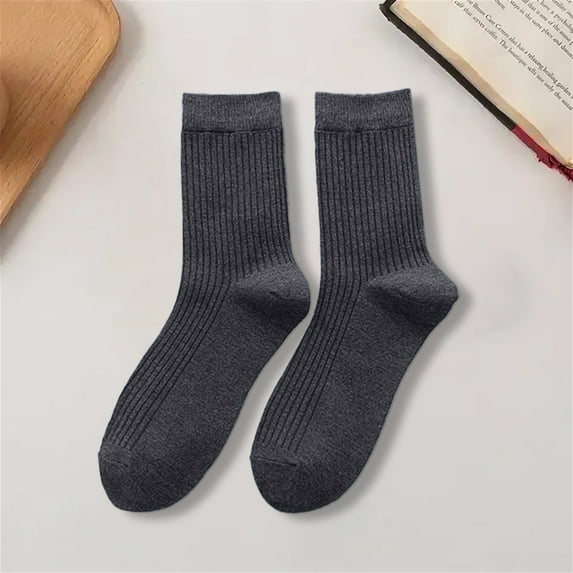 Baberdicy Men Dress Socks, 1-Pair Men's Casual Business Crew Socks, Breathable Cotton Mid-Calf Dress Socks with Stripe Pattern, Comfortable Tube Socks for Office, Daily & Autumn Winter Wear Grey