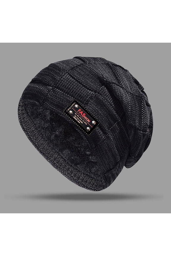 Men Knit Beanie, Beanie for Men Winter Hats for Guys, Cool Lined Knit Warm Thick Skully Stocking Binie Hat, Solid Color Design for Cold Weather Protection Black