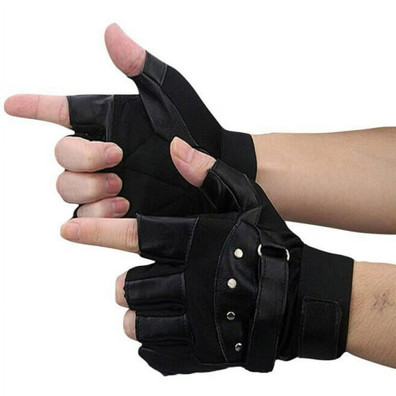 Baberdicy Men Soft Biker Gloves Fingerless Driving Sheep Warm Motorcycle Leather Gloves Black