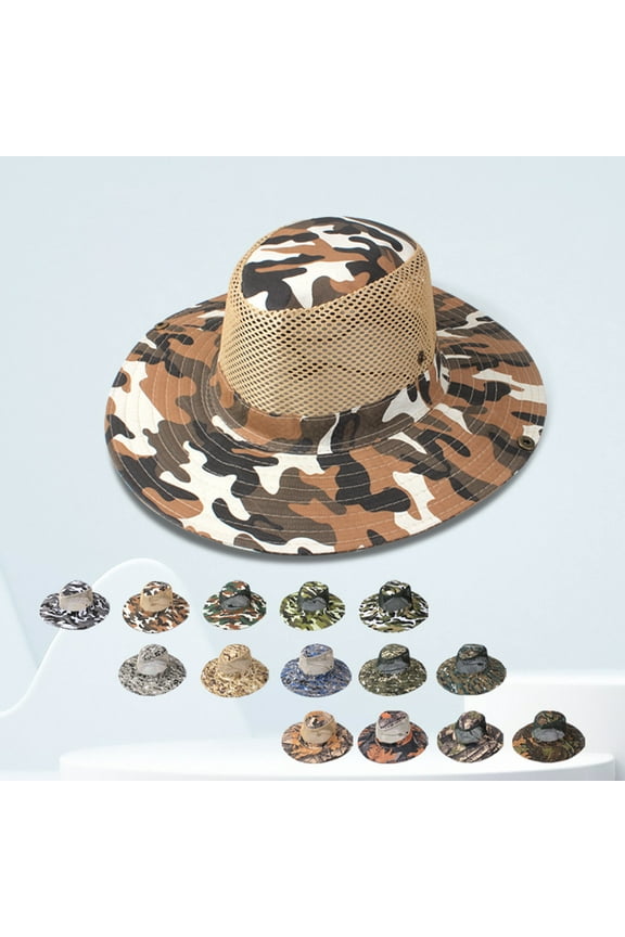 Men's Camo Mesh Summer Fishing Hat, Breathable Safari Boonie Hat with Neck Flap, Outdoor Sun Protection Cap for Hunting,A Fits All – Gift Ready