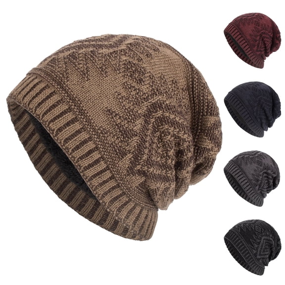 Baberdicy Men's Long Knit Stocking Cap, Diamond Pattern Slouchy Beanie for Winter,Charcoal Fits All – Gift Ready