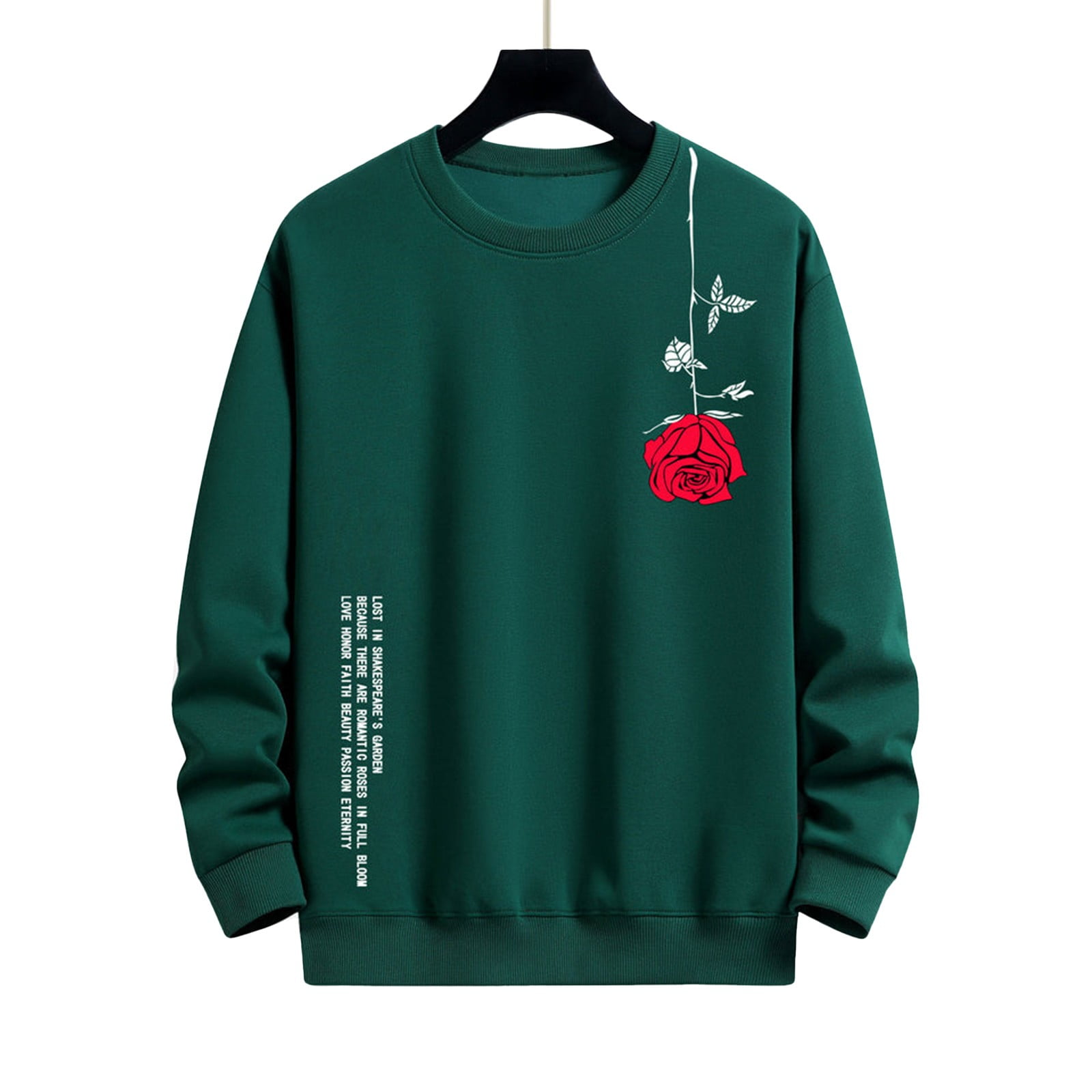 Baberdicy Men's Sweatshirts No Hood Men's Slogan Rose Print