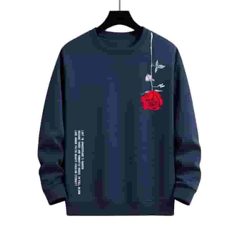 Baberdicy Men's Sweatshirts No Hood Men's Slogan Rose Print Relax