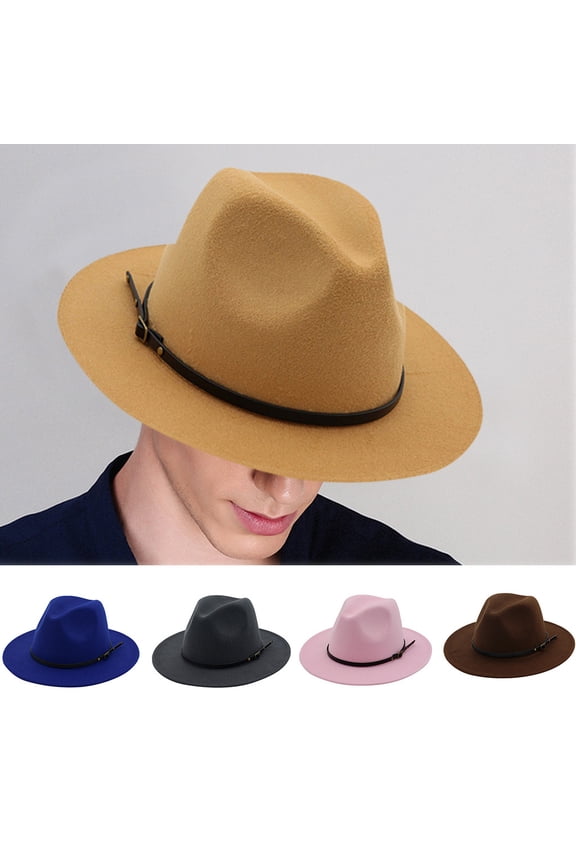 Men's Wide Brim Fedora Hat, Belt Buckle Adjustable Outback Style, Vintage Wool Blend Purple Universal Fit