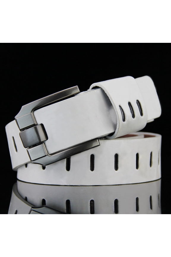 Mens Belt Fashion Mens Leather Smooth Girdle Buckle Waistband Waistband Leisure Belt Strap Belt White