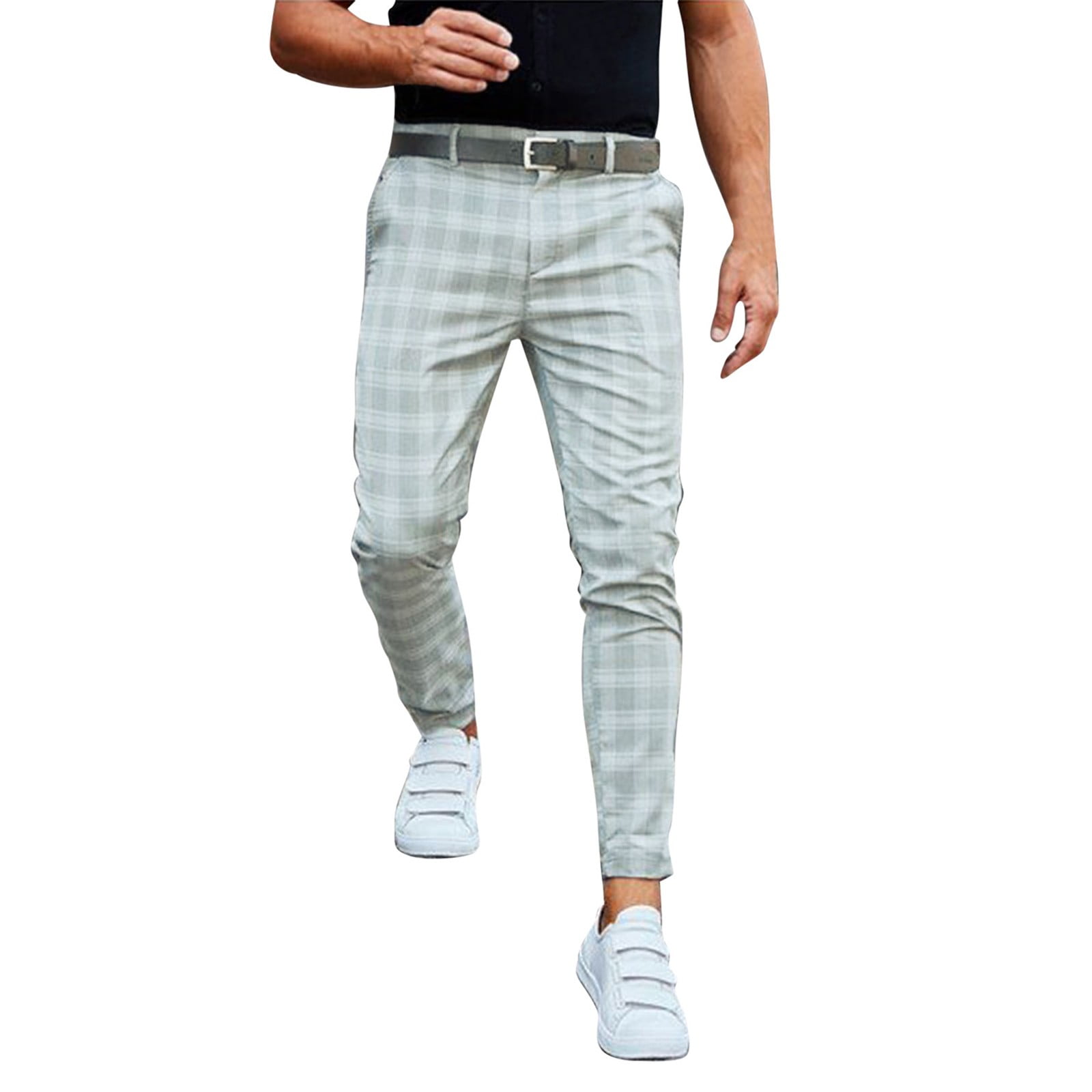 Baberdicy Mens Pants Men's Fashion Casual Loose Plaid Zipper Trousers